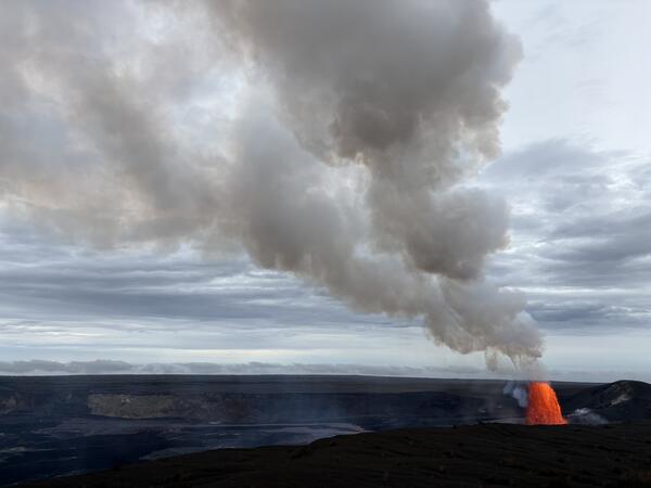 Color photograph of lava fountain and plume