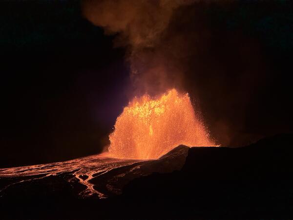 Color photograph of lava fountain