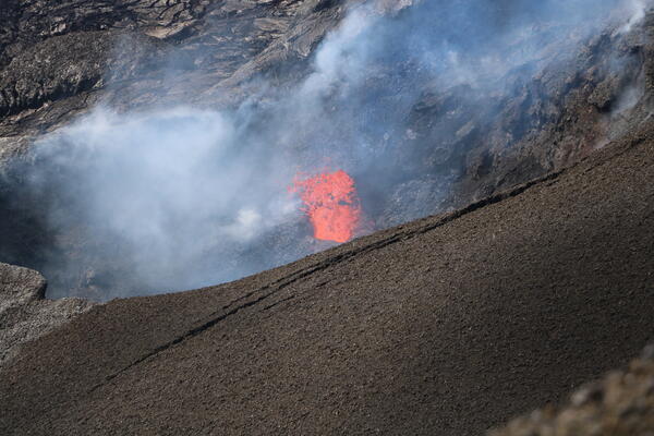 Color photograph of erupting volcanic vent