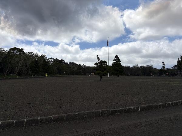 Color photograph of fallout from volcanic eruption