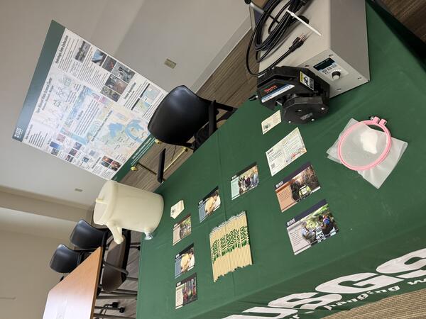 Outreach materials on a USGS table on display at a career fair