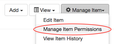 Screenshot showing option to manage permissions for a page in ScienceBase