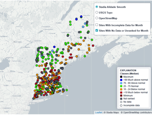 Map of the monthly streamflow conditions in New England