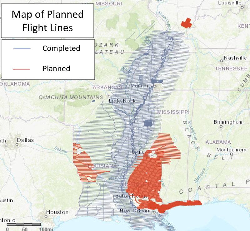 Map of planned flight lines