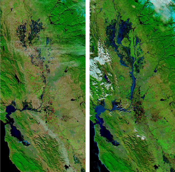 Aerial image of land and water