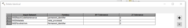 NHD State Product Step 8: Run the Delete Identical tool on the following NHD tables and fields