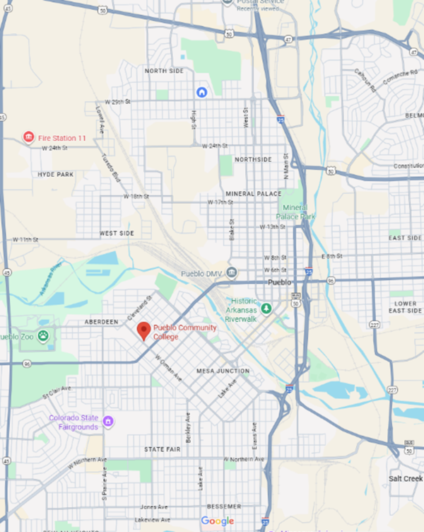 Map of Pueblo showing location of 2025 STREAM Workshop event