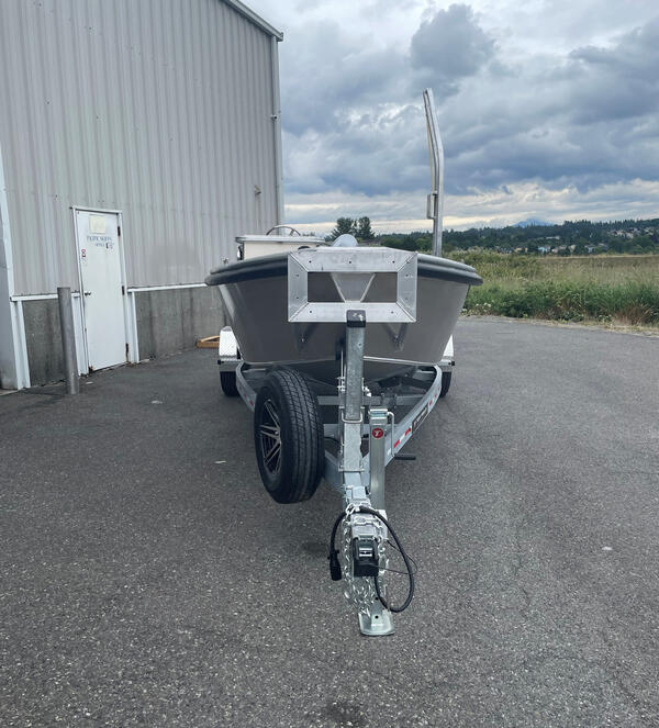 Research Vessel Williams on a trailer, seen from the front