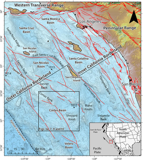 Regional bathymetric map of Southern California and California Continental Borderland