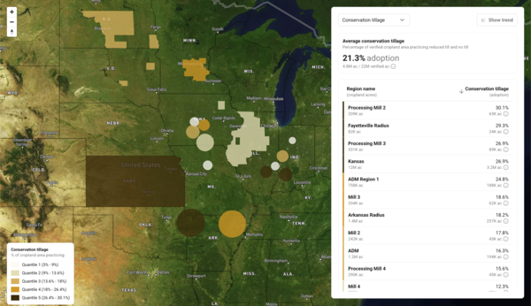 A map of several with selected areas shaded and a key of sorts down the right side and on the lower left