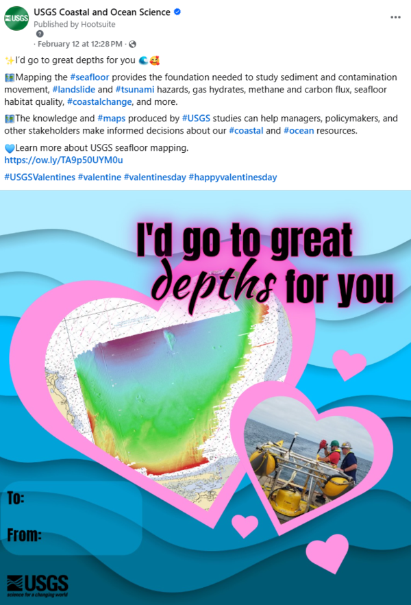 social media post with punny science valentine