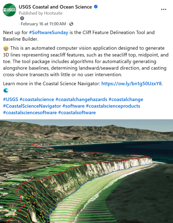 social media post showcasing cliff feature delineation tool and baseline builder