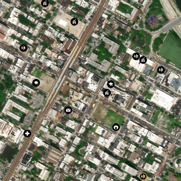 The TNMCorps Structures map overlay represents locations of human-made facilities 