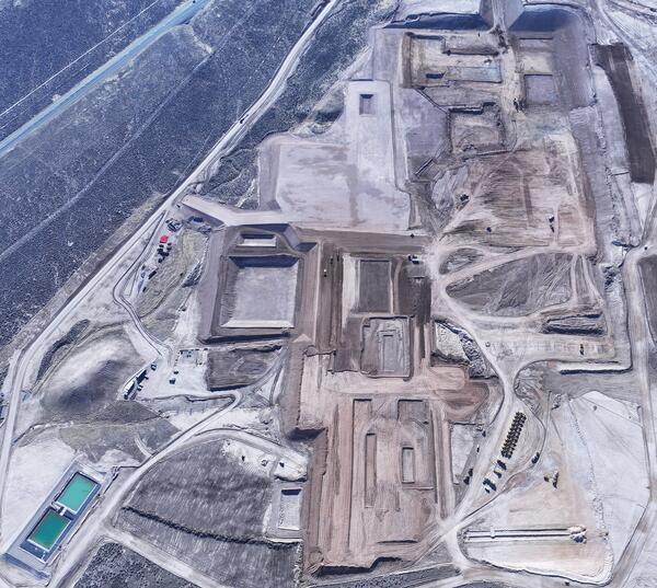 Aerial view of the construction of a lithium mine