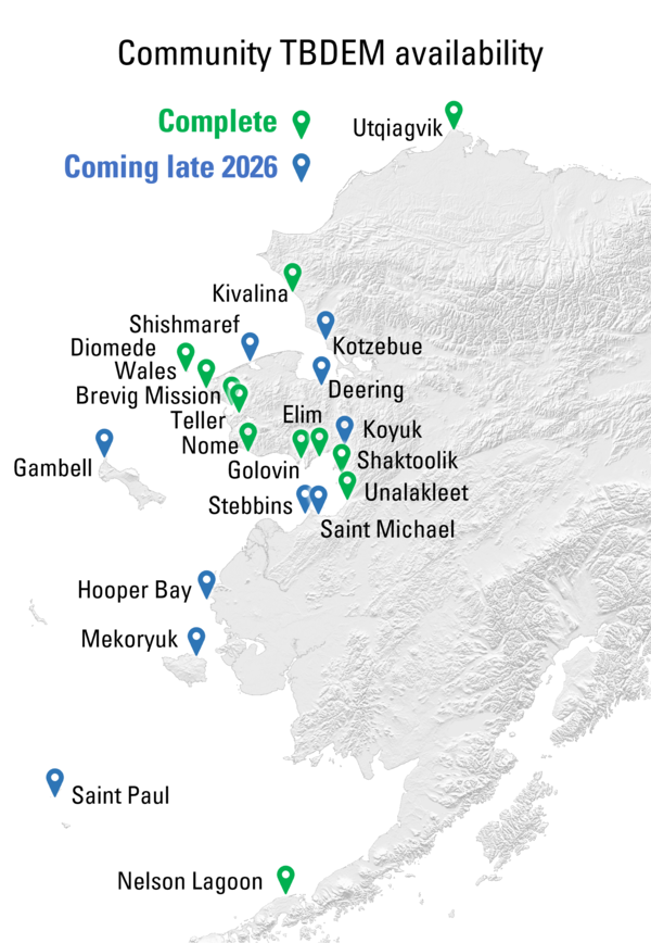 Map showing locations of topo-bathymetric digital elevation model availability for western Alaska