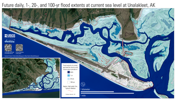 Modeled flood hazard maps for multiple flood scenarios in Unalakleet, Alaska