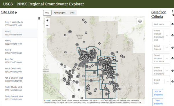 Screenshot of the web map showing gray dots on the NNSS