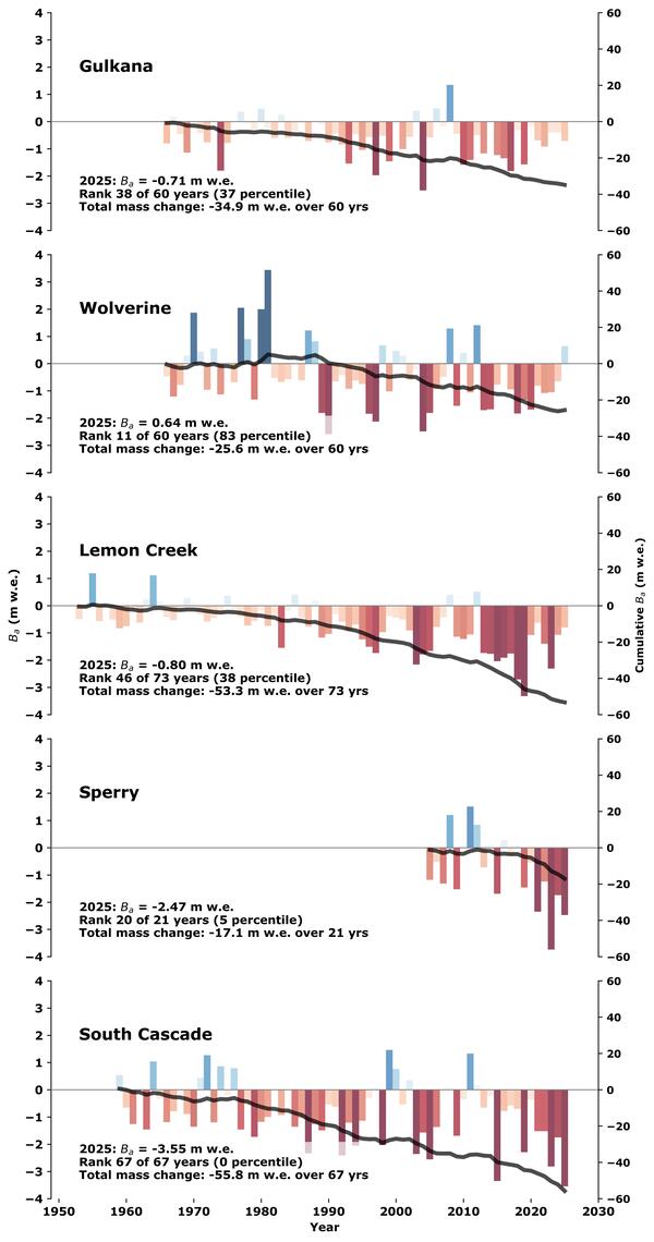 Chart of the total change in glacial mass over 60 years.