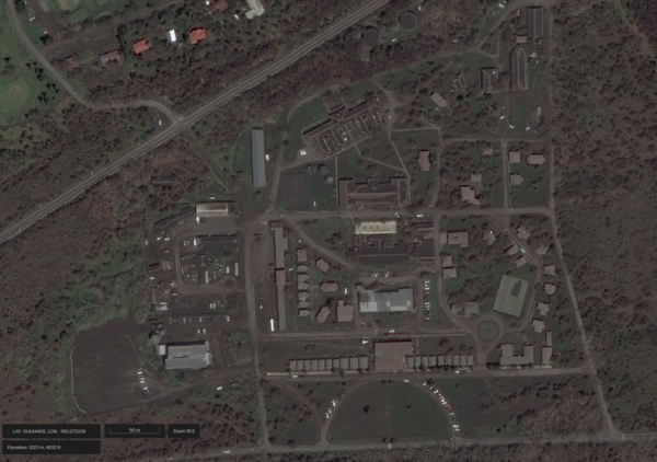 Color satellite image showing area affected by volcanic fallout