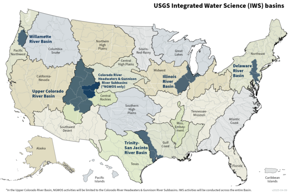 Map with selected IWS basins highlighted