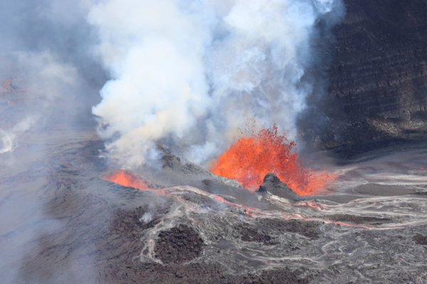 Lava fountaining from within a crater