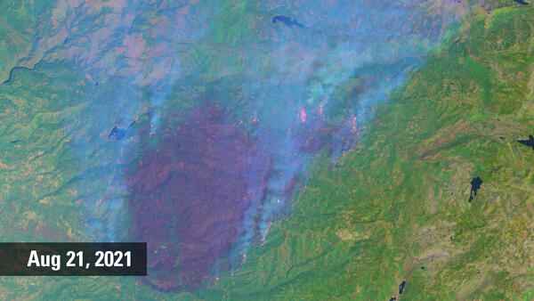 Landsat image of the California Caldor Fire, August 14, 2021
