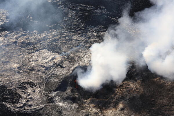 Color photograph of incandescence in volcanic vent