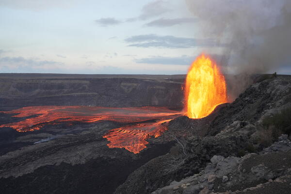 Color photograph of volcanic eruption