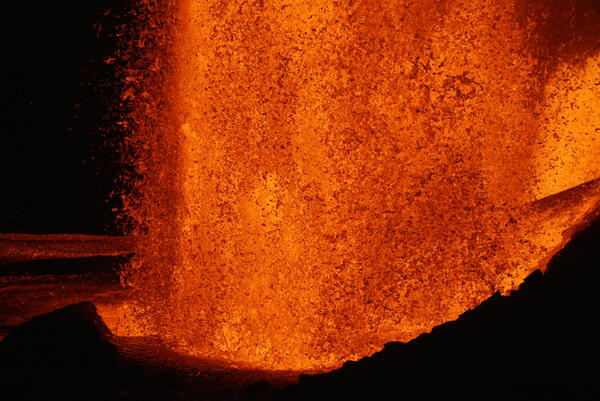 Color photograph of the base of a lava fountain