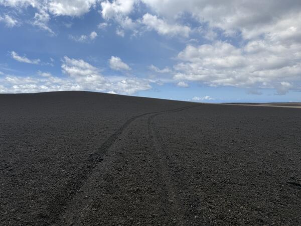 Color photograph of tephra deposit