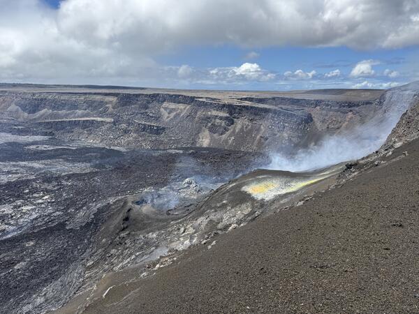 Color photograph of volcanic vent within crater
