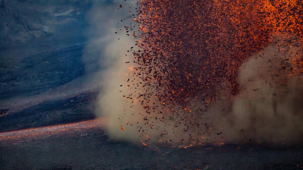 Color photograph showing clasts in a lava fountain