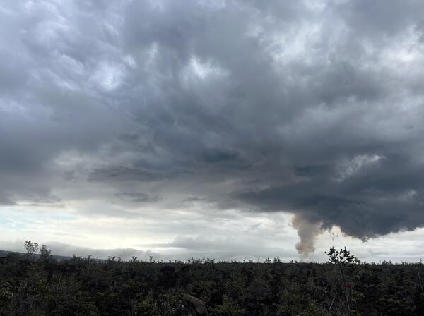 Color photograph of volcanic plume