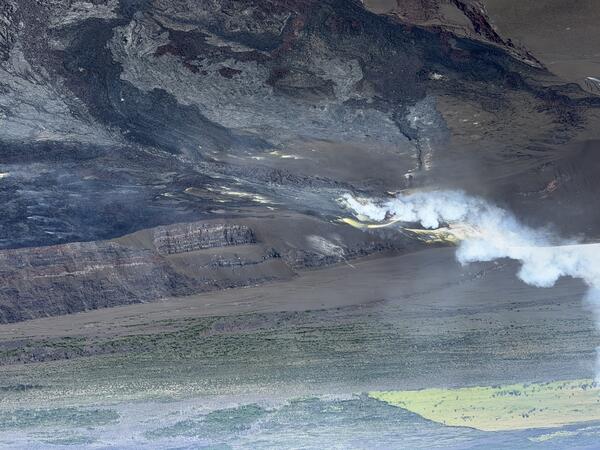 Color photograph of degassing volcanic vents