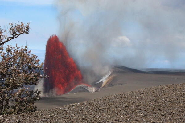 Color photograph of lava fountain