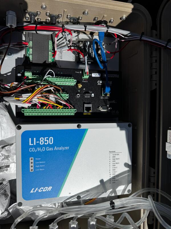 Color photograph of electronics and cords in a box
