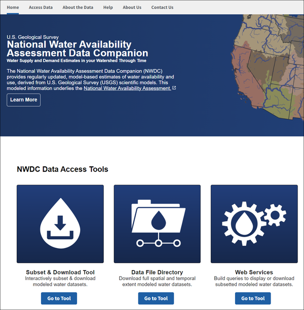 Screenshot of a webpage showing data access tool selection buttons