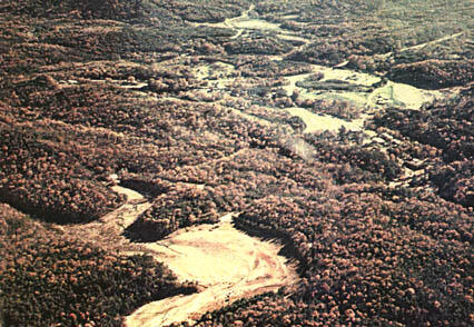 Aerial view of the Kelly Barnes Dam area, after the failure.