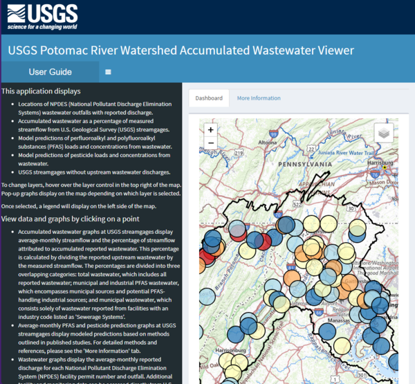 Screenshot for USGS Potomac River Watershed Accumulated Wastewater Viewer
