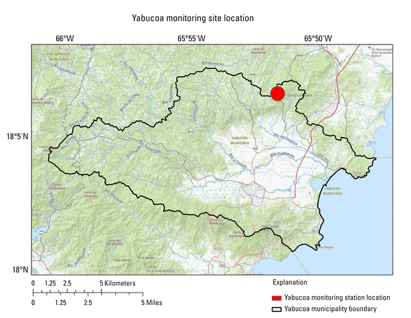 map displaying Yabucoa monitoring station location and Yabucoa municipality boundary