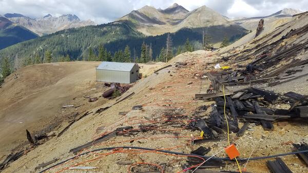 geophysical equipment on mine waste pile