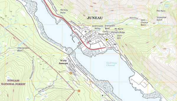 Juneau US Topo Map Without Image Backdrop