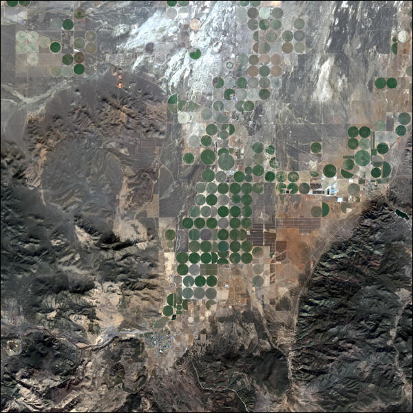 Color satellite image of irrigated cropland in Utah