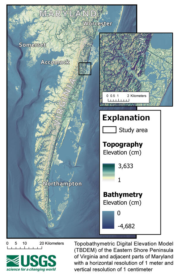 Topobathymetric Digital Elevation Model of the Eastern Shore Peninsula of Virginia and adjacent parts of Maryland