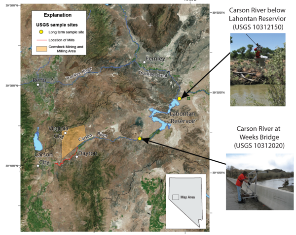Map of mercury sampling sites on the Carson River, Nev.