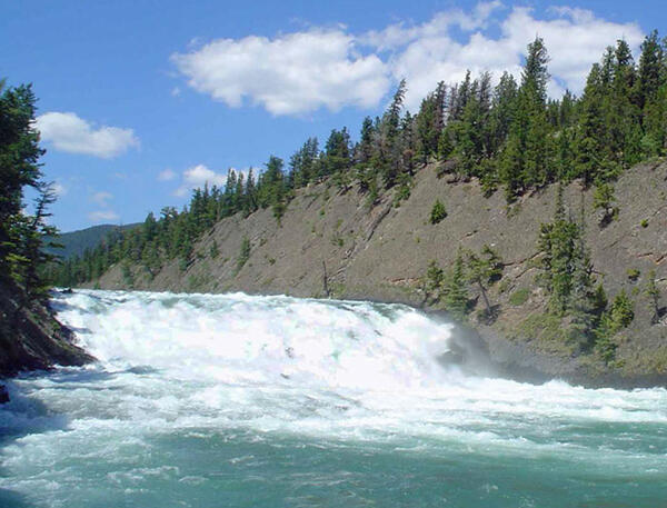 Snowmelt contributes a lot of water during spring in a river in Banff, Canada