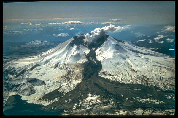 Lahar originating in the Mount St. Helens crater after an explosive...