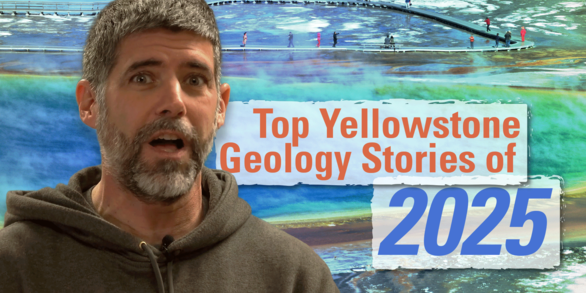 Thumbnail image of a man speaking in front of a photo of a colorful hot spring