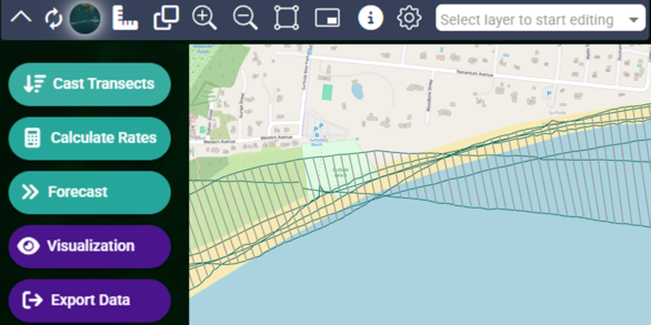 software showing coastline with transect lines