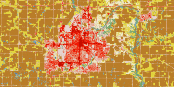 Annual NLCD animation of the Sioux Falls areas, showing the location of the USGS EROS Center